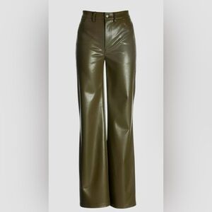 NWOT Boston Proper Malibu Vegan leather Olive Green flair leg Pants